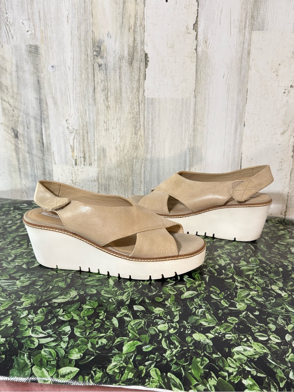 Geox Beige Platform Slingback Wedge Sandal